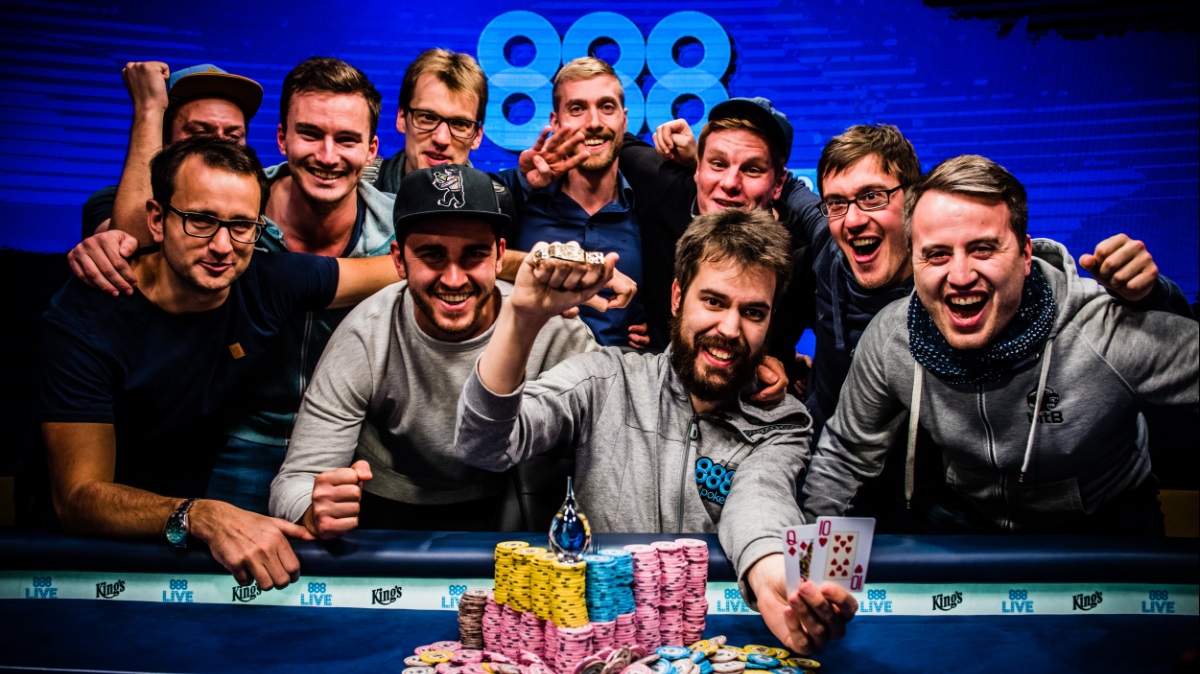 Group of professional poker players after a live tournament